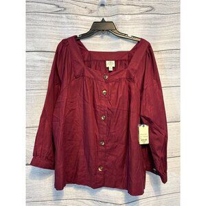 NWT St. John's Bay Peasant Top Button-Down Size X-Large